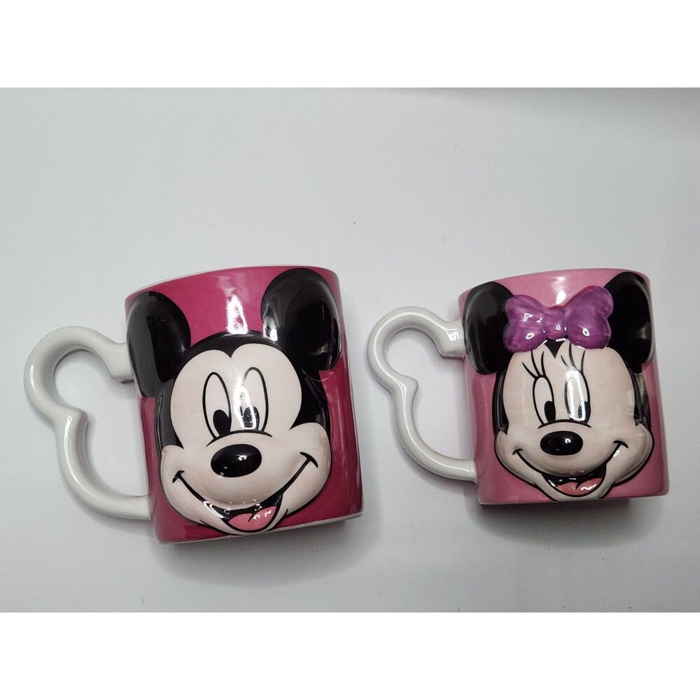 Disney Mickey & Minnie Mouse Pink Heart‑Handle Ceramic Mug Set